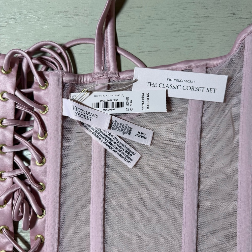 NWT Victoria's Secret Pink Lily Embroidered Corset G String 2 piece Set, Med DD - Picture 9 of 16
